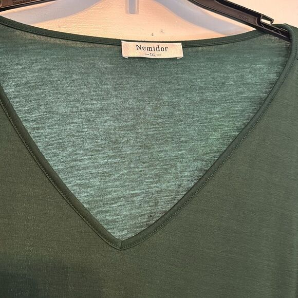 Nemidor Women’s Dark Green Long Balloon Sleeve Midi Dress with v neck size 1XL - Picture 4 of 6